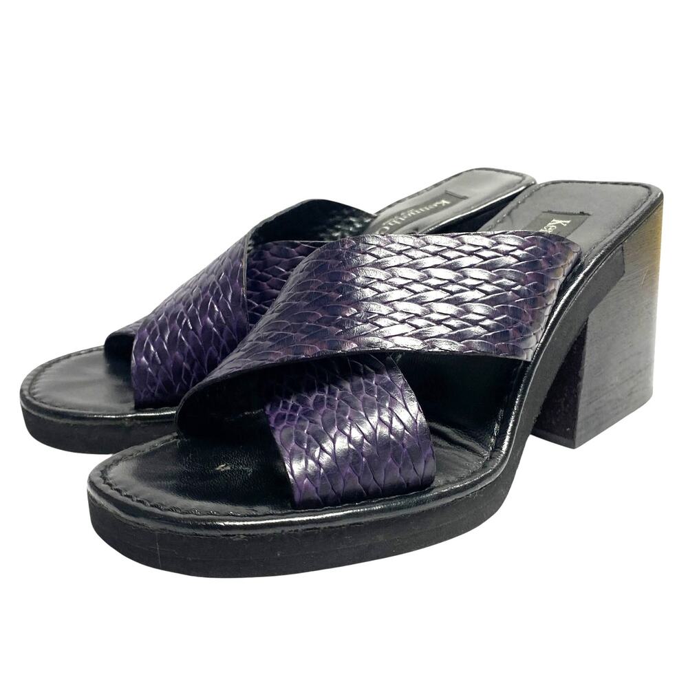 Vintage Kenneth Cole NY Chunky Heel Purple Cross Strap Slide Sandals